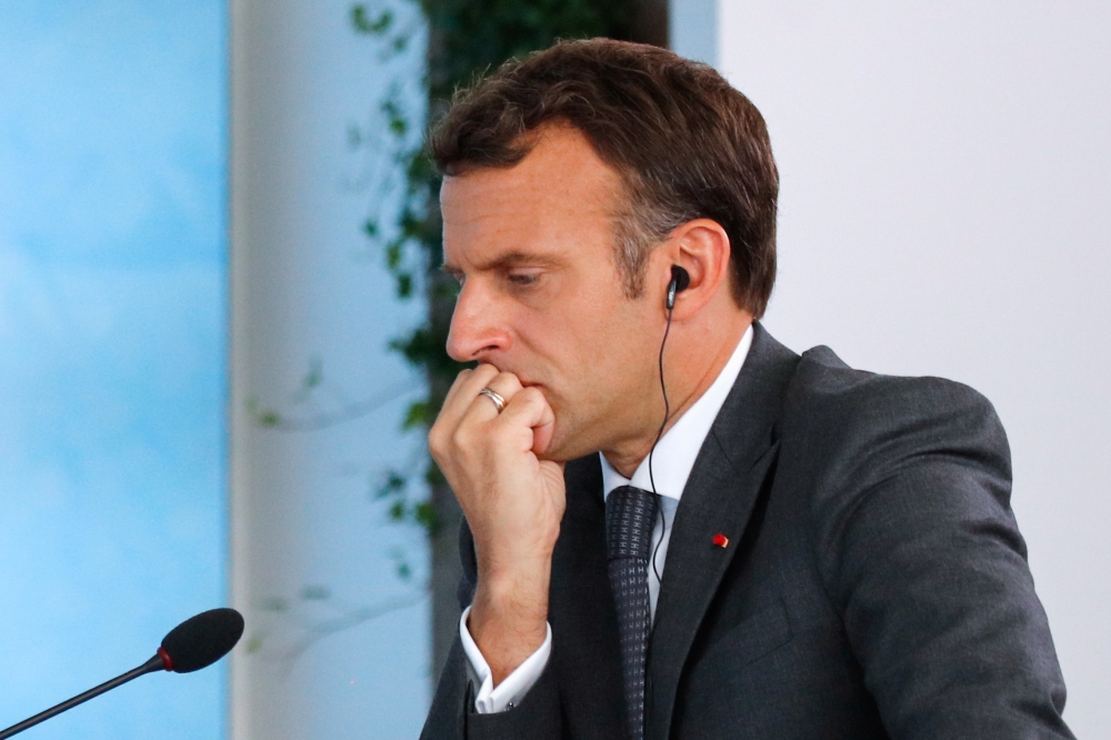 France's President Emmanuel Macron attends a plenary session during G7 summit in Carbis Bay, Cornwall, Britain, June 13, 2021. REUTERS/Phil Noble/Pool