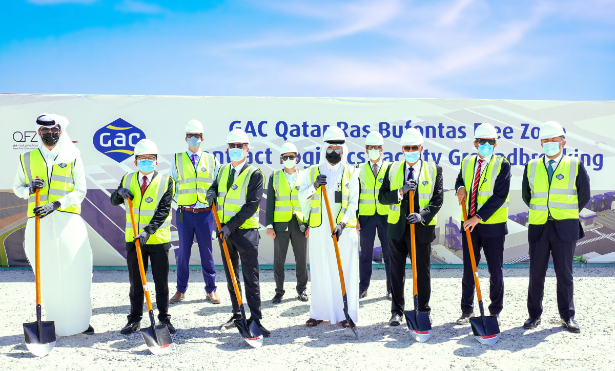 Swedish Ambassador to Qatar H E Anders Bengtcén (third left, front), Chief Executive Officer of Qatar Free Zones Authority (QFZA), Lim Meng Hui (second left, front); Group CEO of Arabian Construction Engineering Company (ACEC), Ismail Tahboub (first right