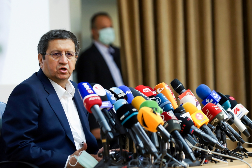 Presidential candidate Abdolnaser Hemmati speaks during a press conference in Tehran, Iran June 15, 2021. Majid Asgaripour/WANA