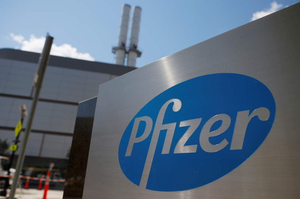 A sign marks the Pfizer facility in Cambridge, Massachusetts, U.S., June 16, 2021. REUTERS/Brian Snyder