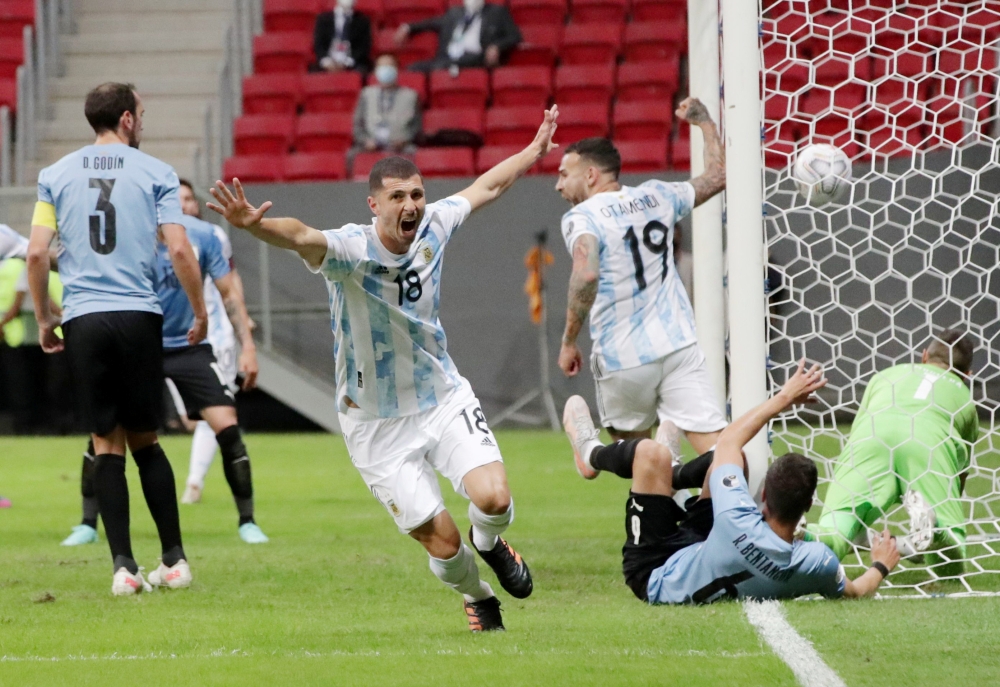 Argentina's Guido Rodriguez celebrates scoring their first goal REUTERS/Henry Romero
