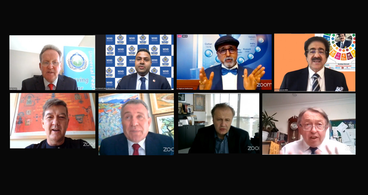 Doha Bank CEO Dr. R. Seetharaman and other officials during the virtual Trilateral Global Summit 2021 recently.  