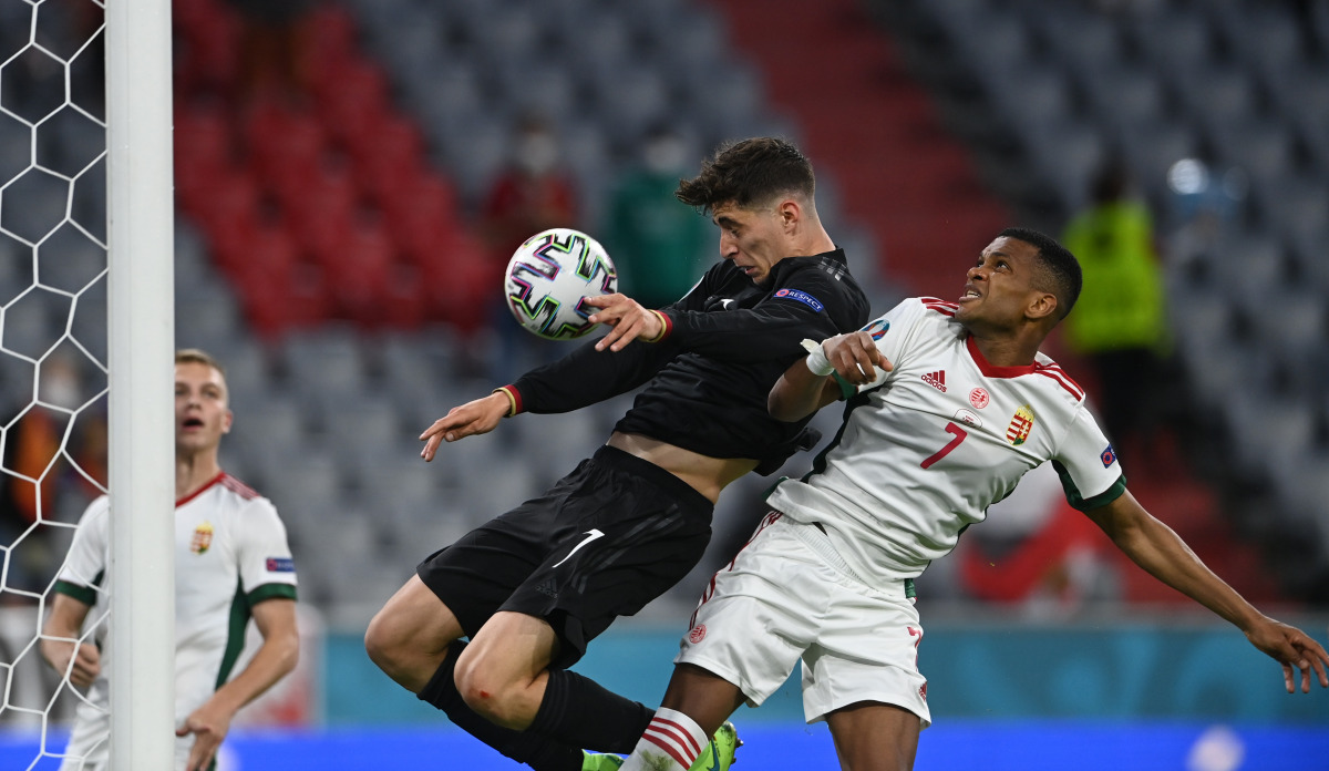 Soccer Football - Euro 2020 - Group F - Germany v Hungary - Football Arena Munich, Munich, Germany - June 23, 2021 Germany's Kai Havertz scores their first goal Pool via REUTERS/Christof Stache
