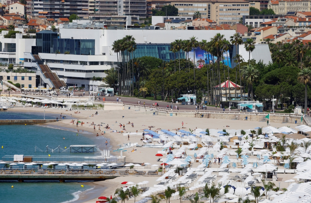 A view shows the Festival palace in Cannes as the French Riviera prepares for the 2021 edition of the Cannes Film Festival which will take place next July, in France, June 3, 2021. REUTERS/Eric Gaillard/File Photo