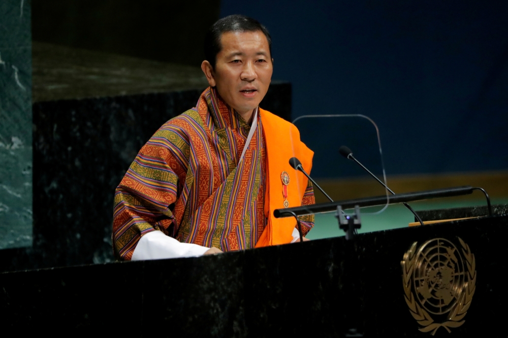 Bhutan's Prime Minister Lotay Tshering addresses the 74th session of the United Nations General Assembly at U.N. headquarters in New York City, New York, U.S., September 28, 2019. REUTERS/Brendan McDermid/File Photo