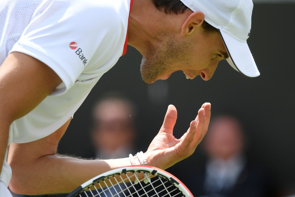 July 2, 2019 Austria's Dominic Thiem reacts during his first round match against Sam Querrey of the U.S. REUTERS/Toby Melville/File Photo