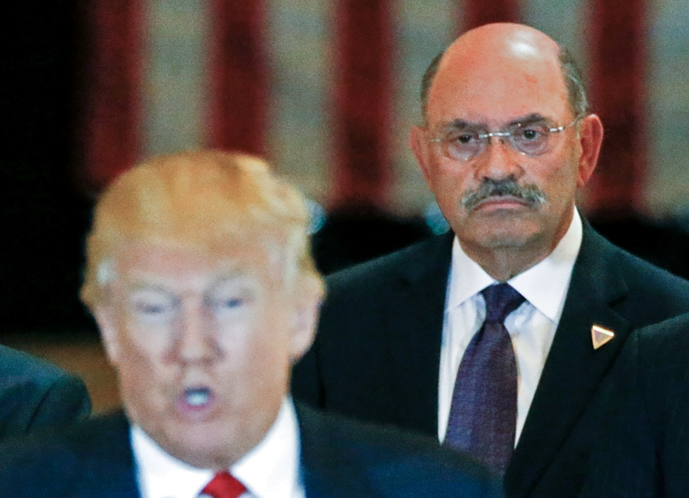 Trump Organization chief financial officer Allen Weisselberg looks on as then-U.S. Republican presidential candidate Donald Trump speaks during a news conference at Trump Tower in Manhattan, New York, U.S., May 31, 2016. REUTERS/Carlo Allegri//File Photo