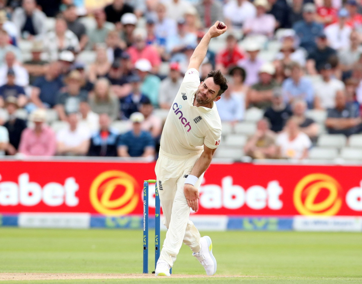 FILE PHOTO: Cricket - Second Test - England v New Zealand - Edgbaston Stadium, Birmingham, Britain - June 11, 2021 England's James Anderson in action Action Images via Reuters/Peter Cziborra/File Photo
