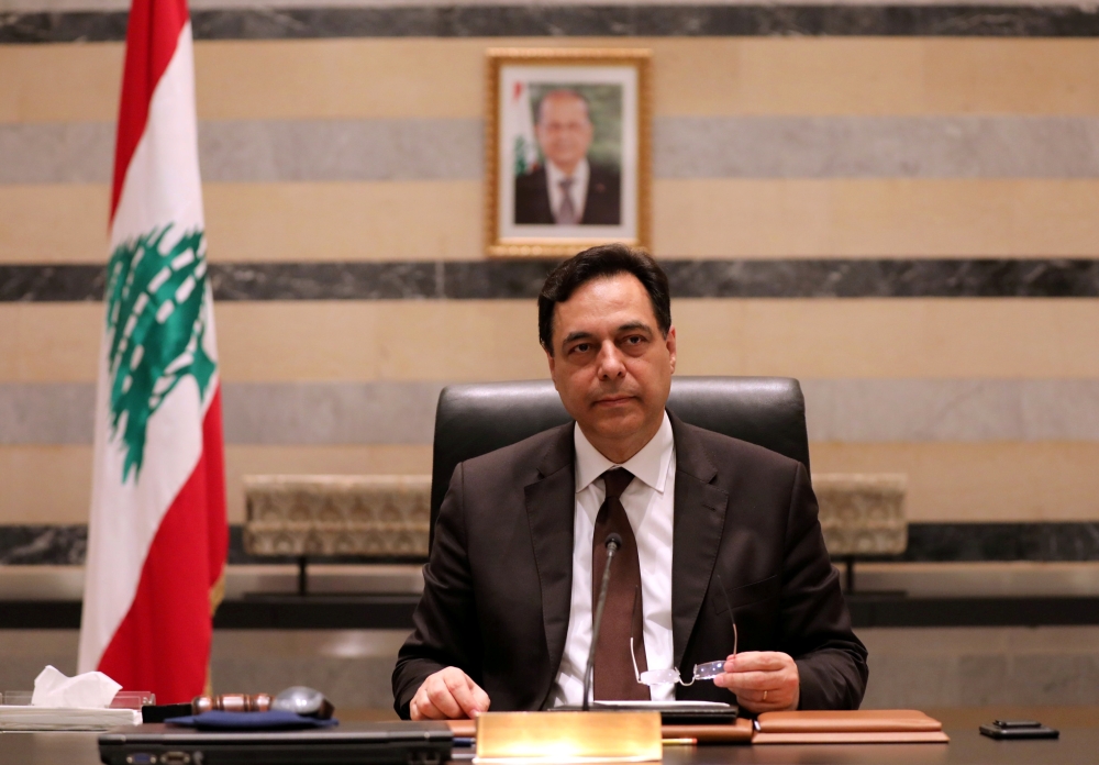 FILE PHOTO: Lebanon's Prime Minister Hassan Diab is pictured at the government palace in Beirut, Lebanon, August 10, 2020. REUTERS/Mohamed Azakir
