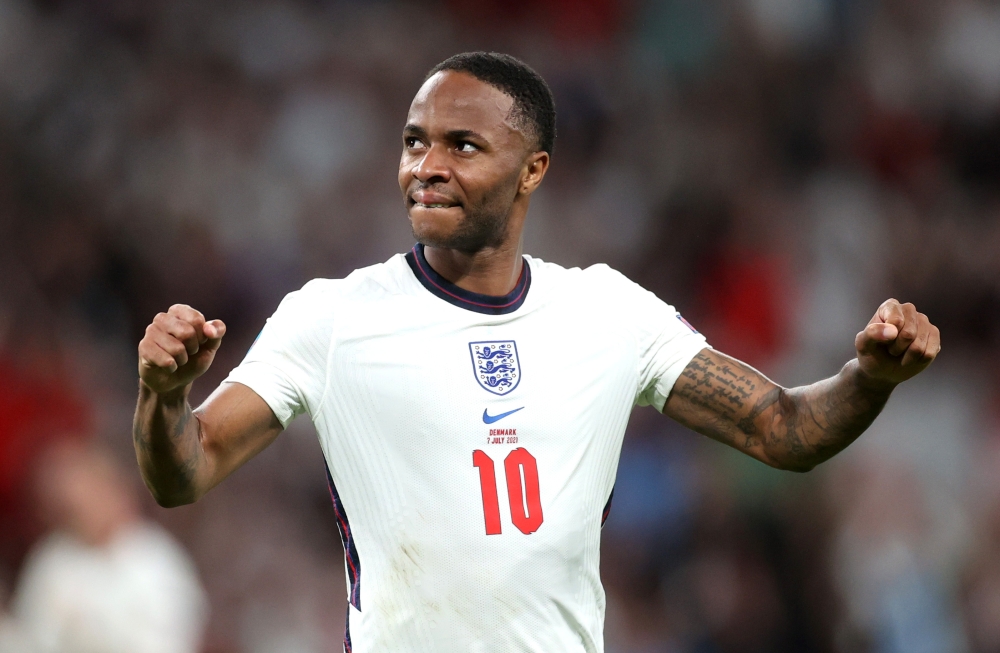 England's Raheem Sterling celebrates after the match Pool via REUTERS/Carl Recine