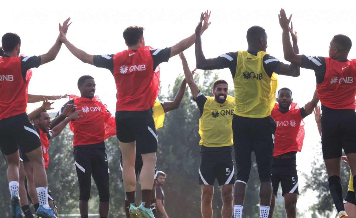 Qatar players during a training session ahead of their opening game against Panama.