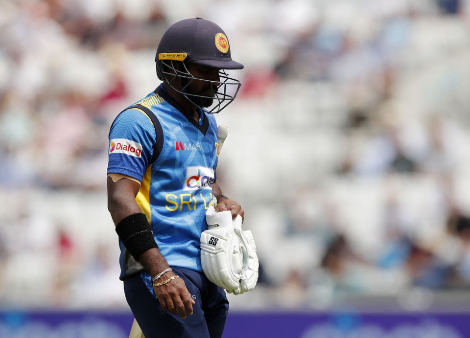 Cricket - Second One Day International - England v Sri Lanka - Kia Oval, London, Britain - July 1, 2021 Sri Lanka's Kusal Perera looks dejected after losing his wicket Action Images via Reuters/Andrew Couldridge
