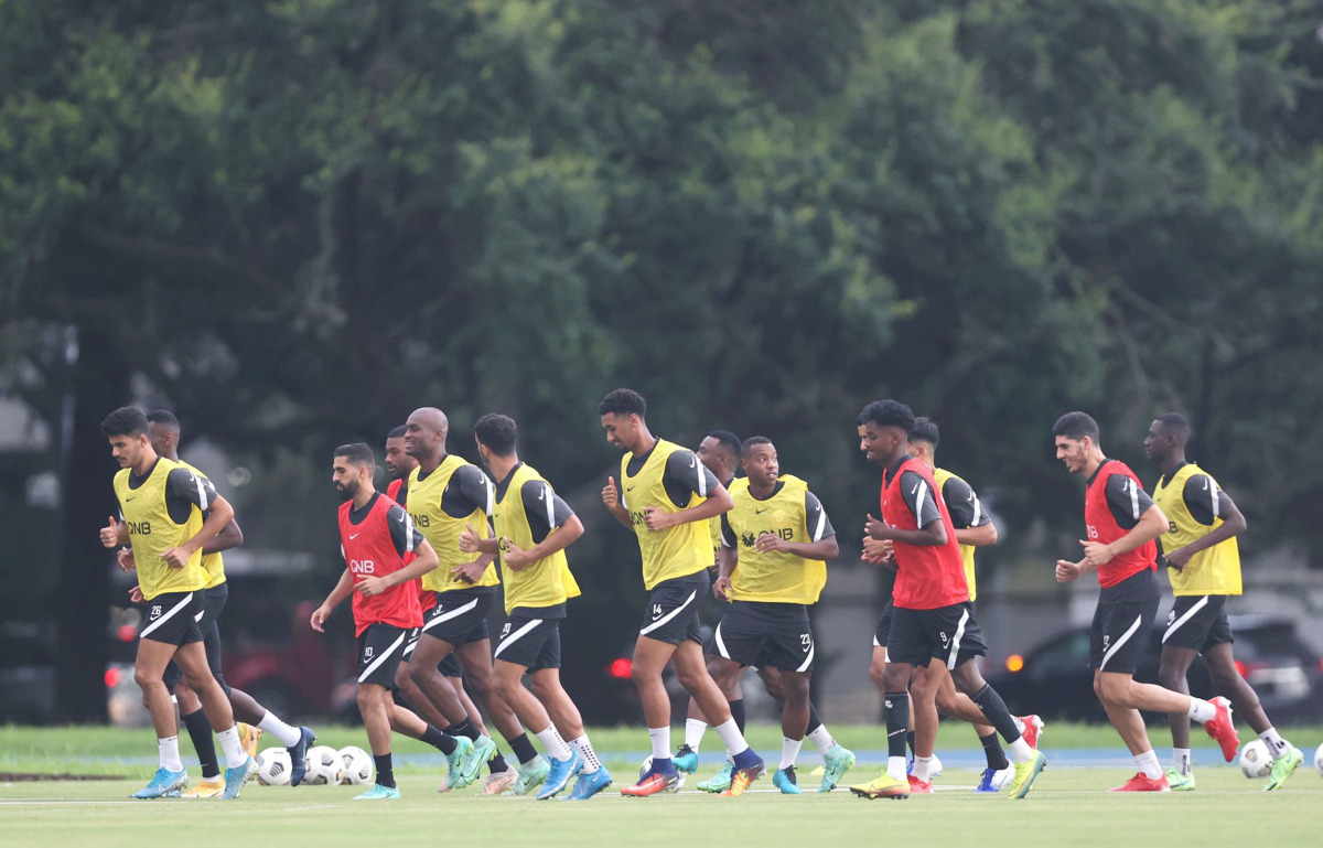 Qatari players in action during a training session in Houston.