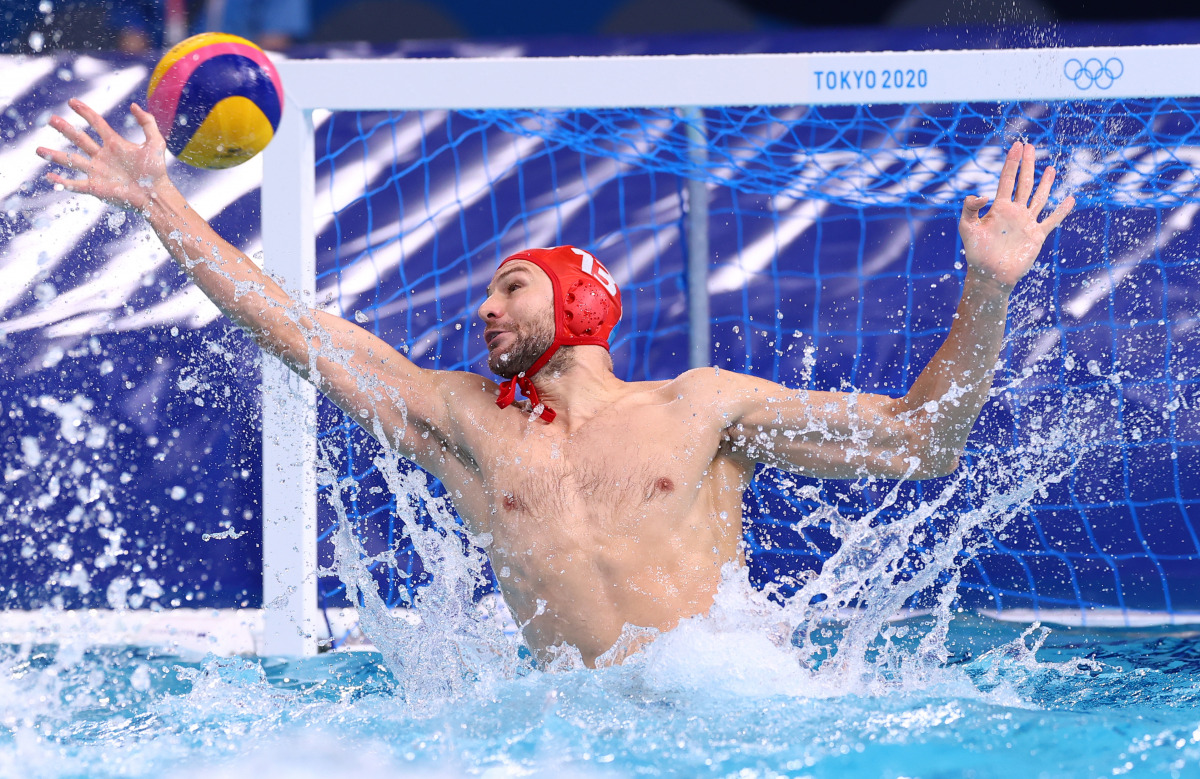 Tokyo 2020 Olympics - Water Polo - Men - Group B - Serbia v Spain - Tatsumi Water Polo Centre, Tokyo, Japan - July 25, 2021. Branislav Mitrovic of Serbia in action. REUTERS/Kacper Pempel

