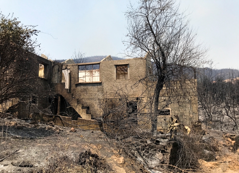 A view shows a burnt area in the aftermath of a wildfire in Zekri, in the mountainous Kabylie region of Tizi Ouzou, east of Algiers, Algeria August 11, 2021. REUTERS/Abdelaziz Boumzar