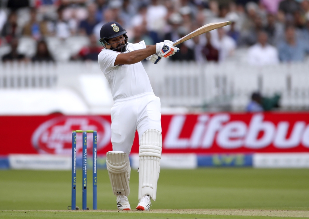 :Cricket - Second Test - England v India - Lord's Cricket Ground, London, Britain - August 12, 2021 India's Rohit Sharma in action Action Images via Reuters/Paul Childs
