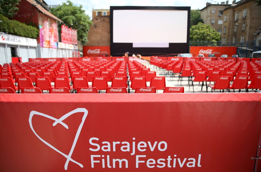A logo of Sarajevo Film Festival is pictured at Open Air Cinema in Sarajevo, Bosnia and Herzegovina, August 9, 2021 REUTERS/Dado Ruvic