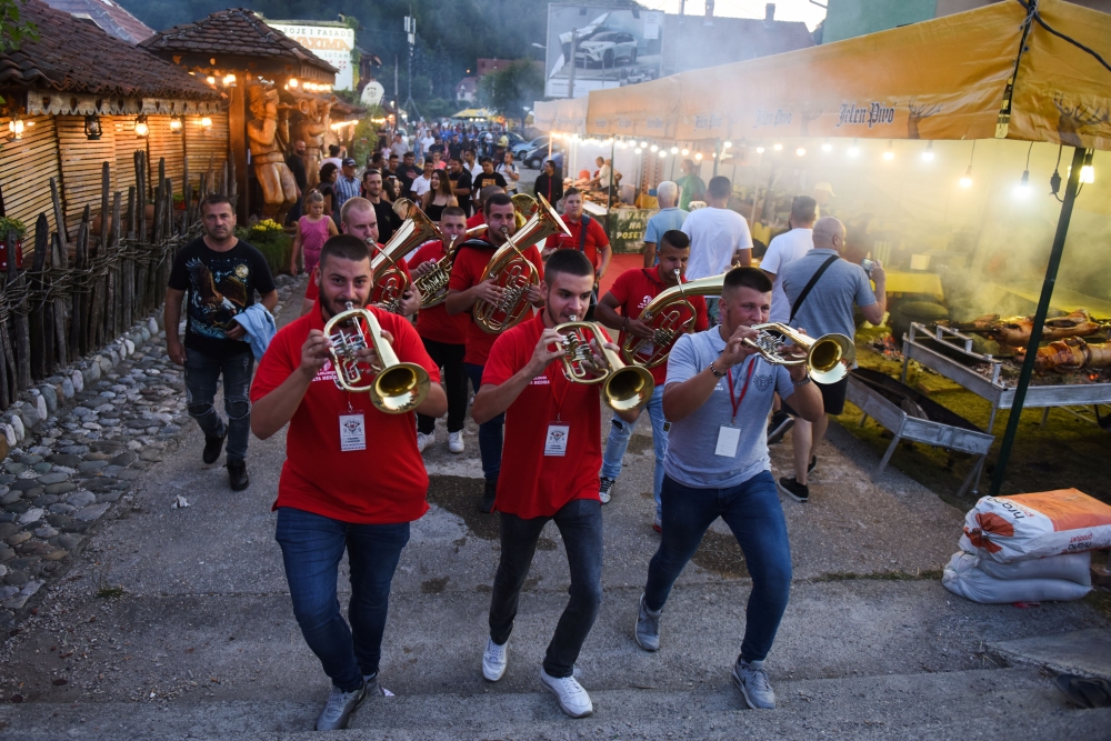 Musicians play their instruments during the annual brass band festival in Guca, Serbia, on August 13, 2021. Reuters/Zorana Jevtic