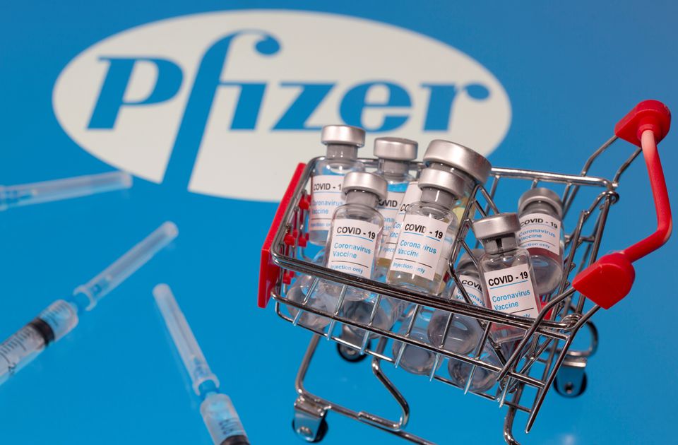 FILE PHOTO: A small shopping basket filled with vials labeled 