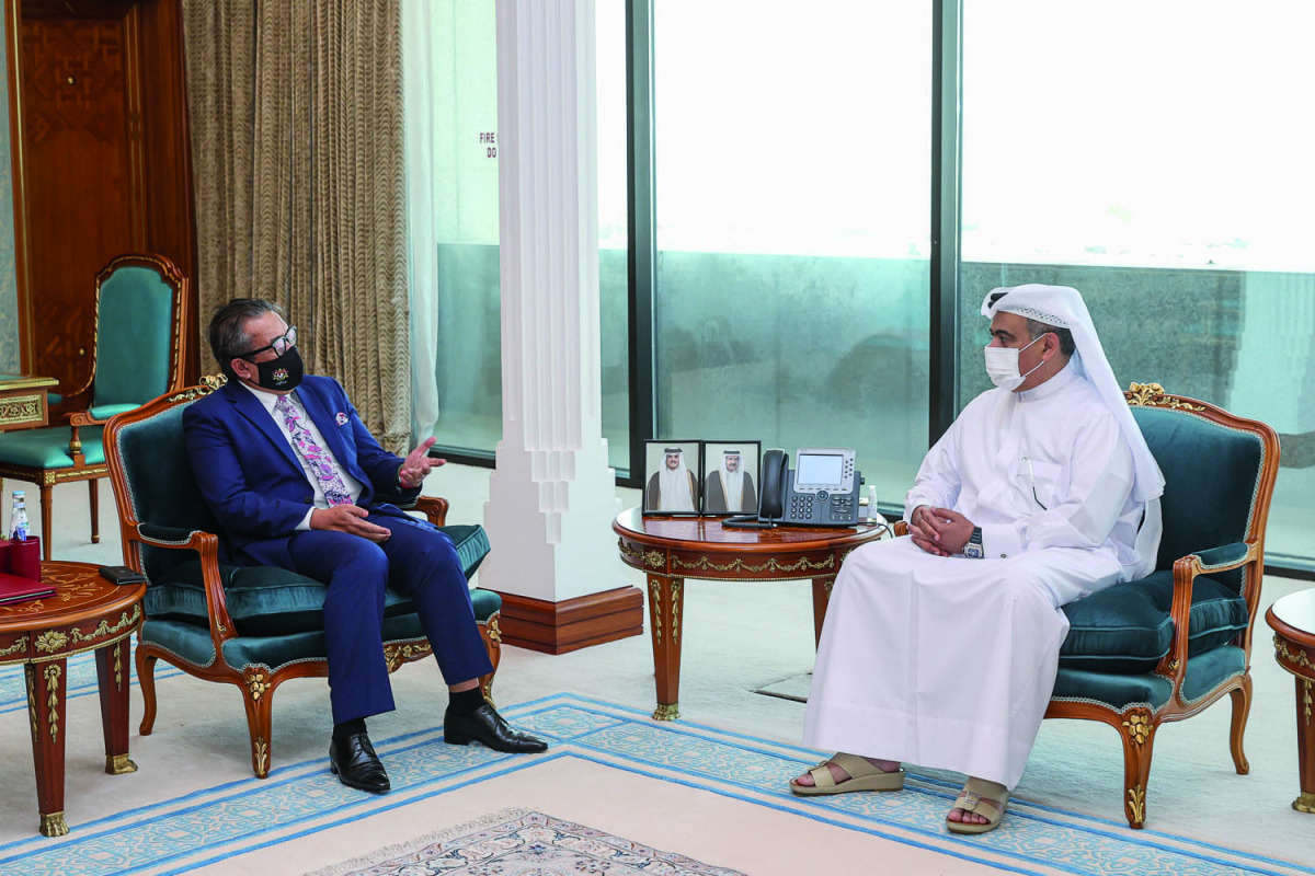 Minister of Commerce & Industry and Acting Minister of Finance H E Ali bin Ahmed Al Kuwari (right) during his meeting with Malaysian Minister of Rural Development H E Datuk Dr. Abdul Latiff Ahmad, in Doha, yesterday. 