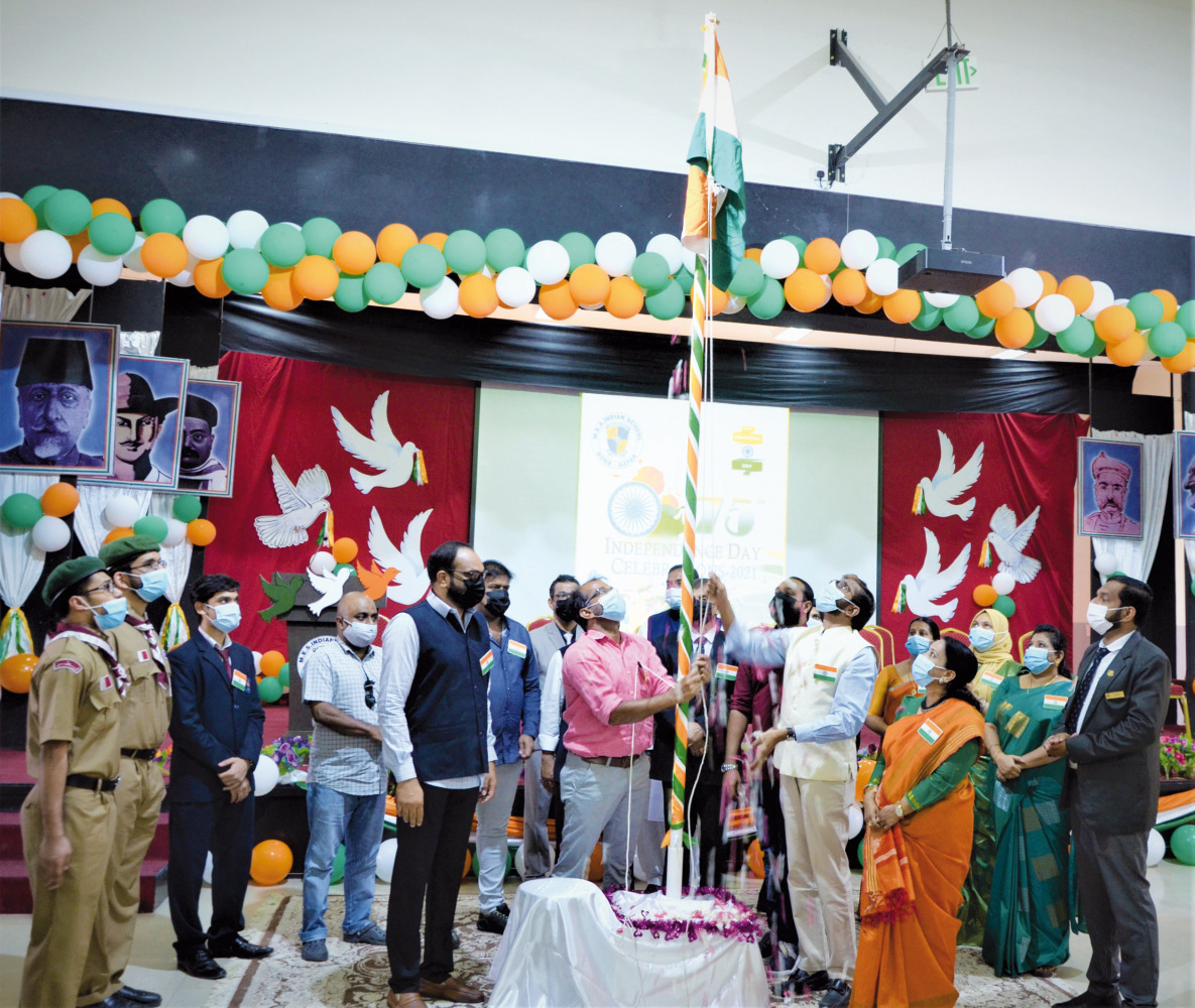 A view of flag-hoisting ceremony  held at the MES Indian School to mark  India’s 75th Independence Day.