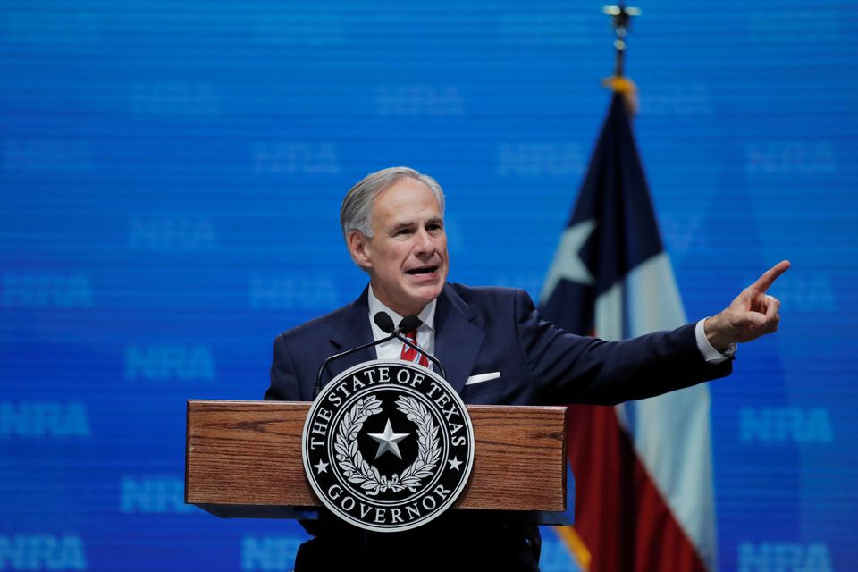 Texas Governor Greg Abbott speaks at the annual National Rifle Association (NRA) convention in Dallas, Texas, U.S., May 4, 2018. REUTERS/Lucas Jackson/File Photo

