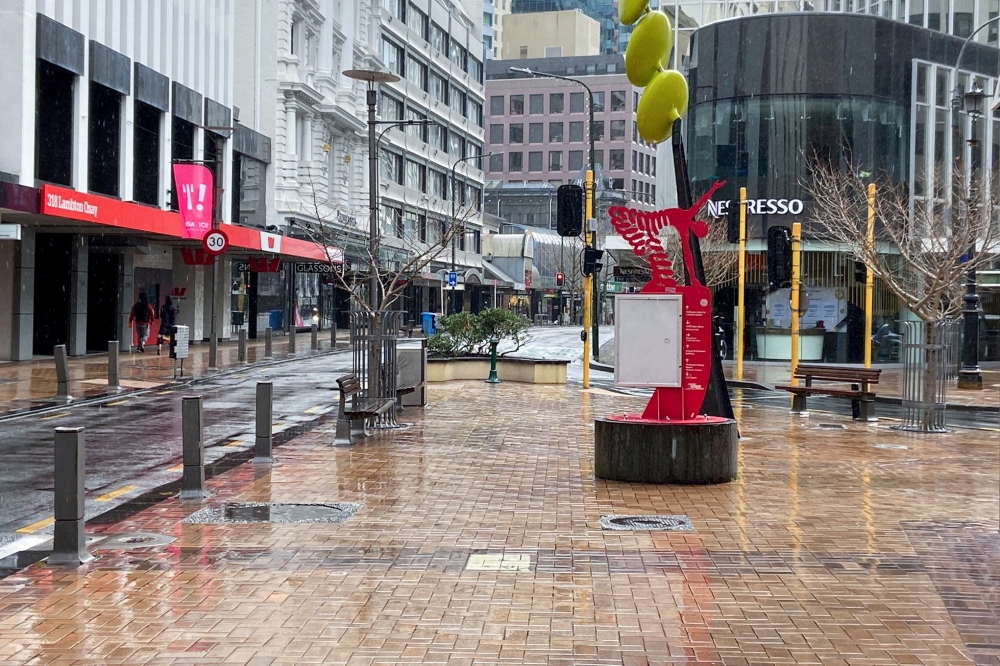 Lambton Quay is devoid of people on the first day of a lockdown to curb the spread of the coronavirus disease (COVID-19) in Wellington, New Zealand, August 18, 2021. REUTERS/Praveen Menon/File Photo