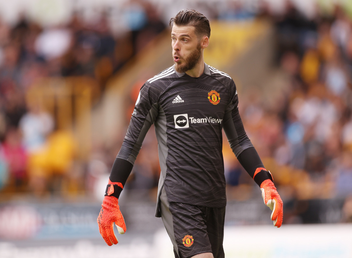 Soccer Football - Premier League - Wolverhampton Wanderers v Manchester United - Molineux Stadium, Wolverhampton, Britain - August 29, 2021 Manchester United's David De Gea reacts Action Images via Reuters/Carl Recine