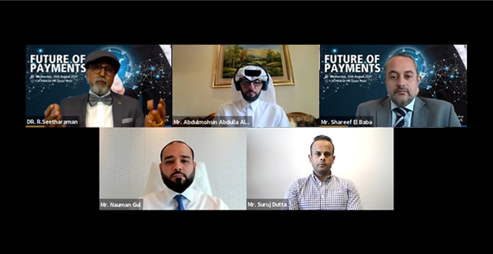 Doha Bank CEO Dr. R Seetharaman; Twyla Technology’s CEO Nauman Gul; Cwallet’s COO & Co- founder Abdulmohsin Abdulla Al Yafei; E&Y Partner and Leader for Payments and Services Suruj Dutta; and Doha Bank’s Deputy Head of Retail Banking Shareef El Baba durin