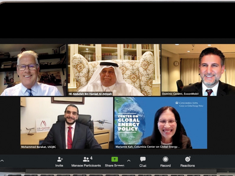 H E Abdullah bin Hamad Al Attiyah, Chairman of the Abdullah Bin Hamad Al Attiyah International Foundation for Energy and Sustainable Development and Former Deputy Prime Minister and Minister of Energy and Industry, and other officials during the webinar h