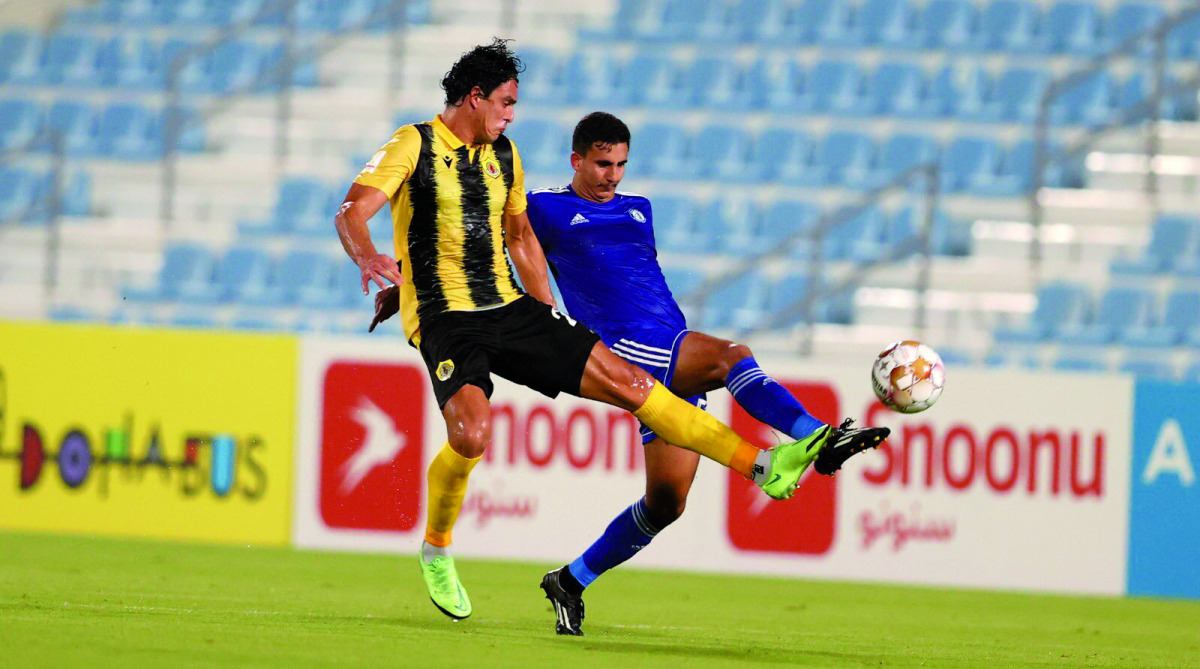 Qatar SC's Sebastian Soria vies for the ball against an Al Khor player during their Ooredoo Cup Round 1 match played at  Al Wakrah Stadium, yesterday.