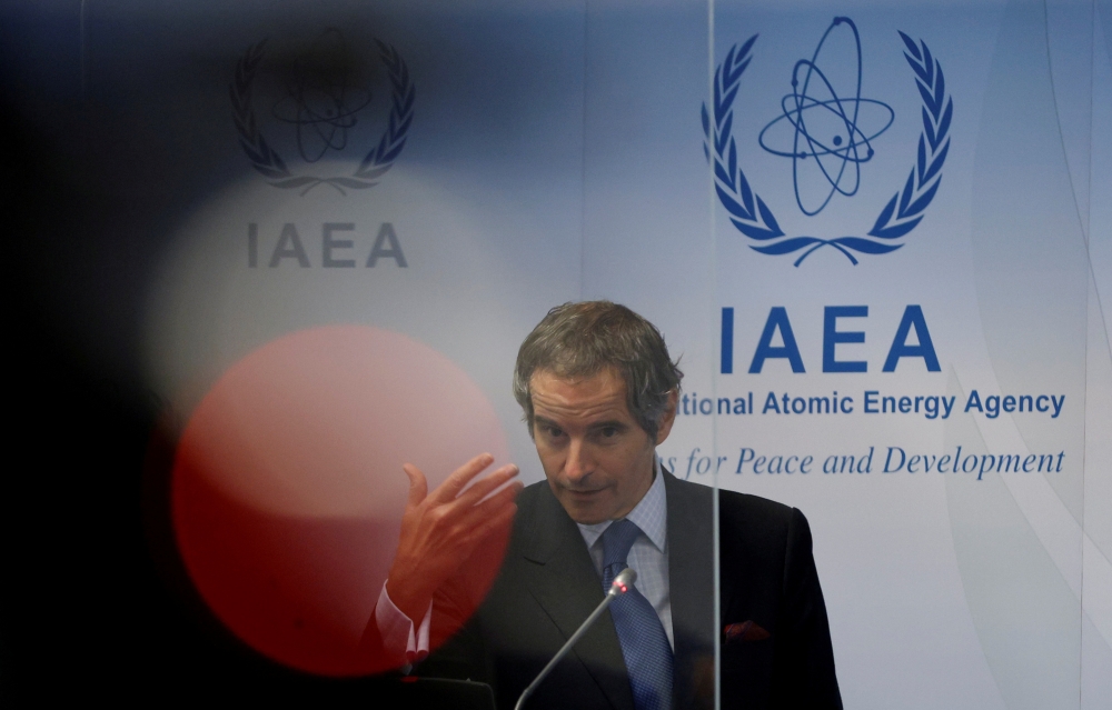 FILE PHOTO: International Atomic Energy Agency (IAEA) Director General Rafael Grossi attends a news conference during a board of governors meeting at the IAEA headquarters in Vienna, Austria, June 7, 2021. REUTERS/Leonhard Foeger