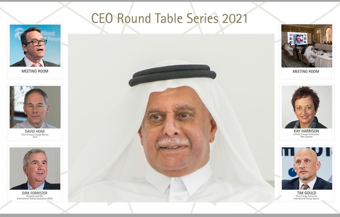 H E Abdullah bin Hamad Al-Attiyah, Chairman of the Board of Trustees at the Al-Attiyah Foundation with other officials and experts during the CEO Round Table series. 