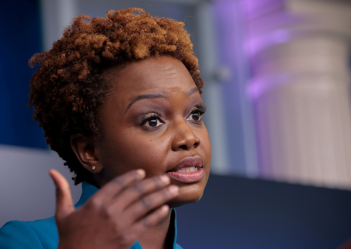 FILE PHOTO: Principal deputy press secretary Karine Jean-Pierre holds a media briefing at the White House in Washington, U.S., July 30, 2021. REUTERS/Evelyn Hockstein/File Photo
