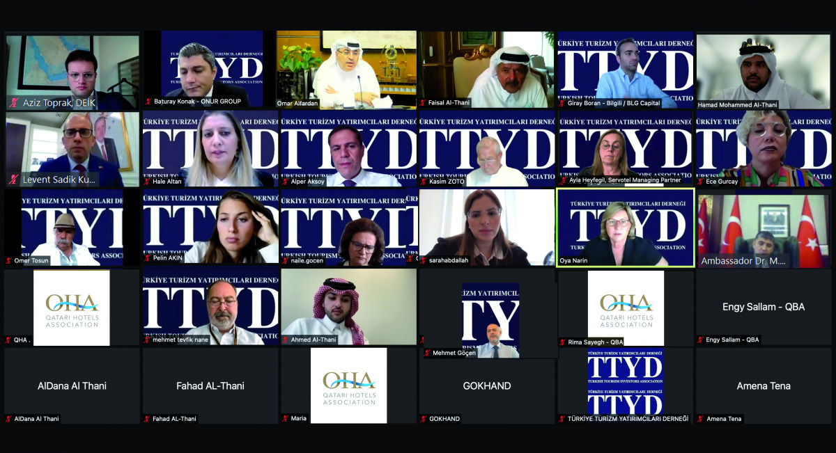 Mehmet Mustafa Göksu, Ambassador of Turkey to Qatar; members of Qatari Hotels Association (QHA) and Turkish Tourism Investors Association (TTYD) during the virtual meeting.