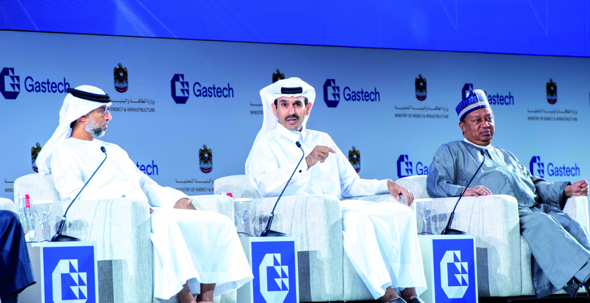 Minister of State for Energy Affairs, the President and CEO of Qatar Petroleum, H E Saad Sherida Al Kaabi speaking during the opening ministerial session of the Gastech Exhibition & Conference in Dubai.