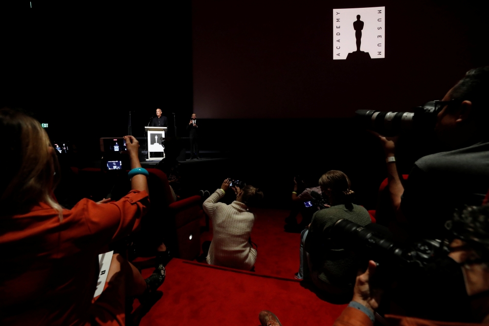 Actor Tom Hanks speaks during a media preview ahead of the opening of the Academy Museum of Motion Pictures in Los Angeles, California, U.S., September 21, 2021. REUTERS/Mario Anzuoni