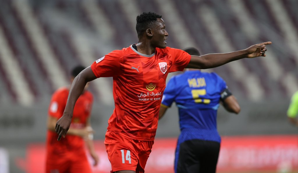 Al Duhail's Kenyan forward Michael Olunga celebrates after scoring his fifth goal against Al Sailiya yesterday.