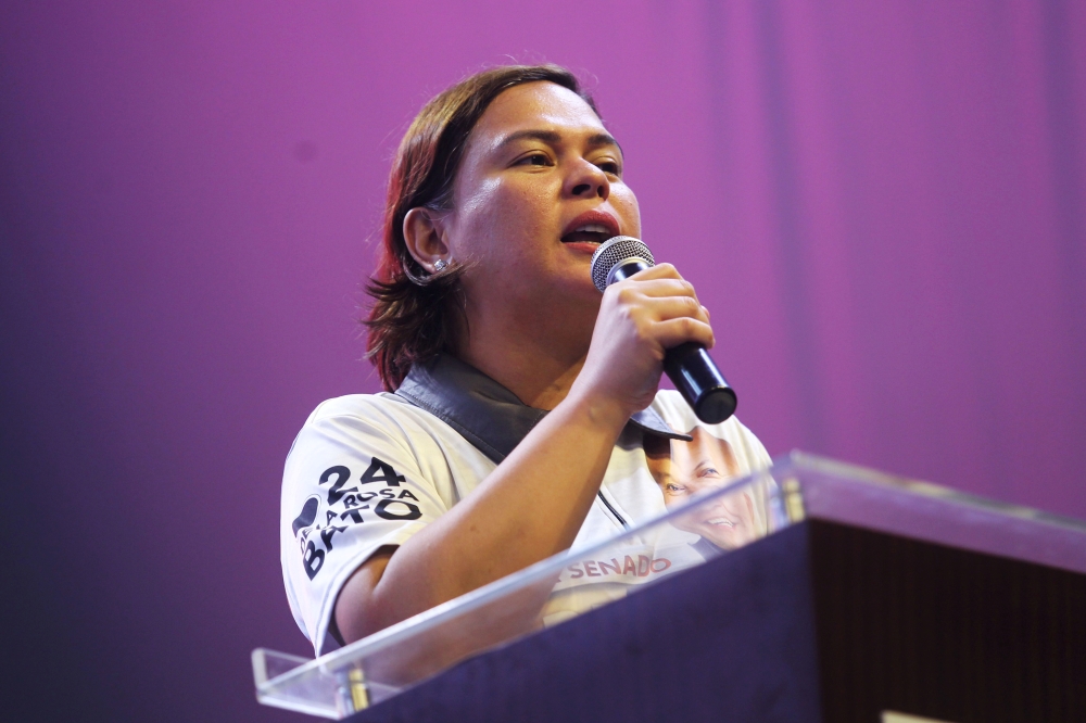 Sara Duterte, Davao City Mayor and daughter of Philippine President Rodrigo Duterte, delivers a speech during a senatorial campaign caravan for Hugpong Ng Pagbabago (HNP) in Davao City, southern Philippines on May 9, 2019. HNP is a regional political part