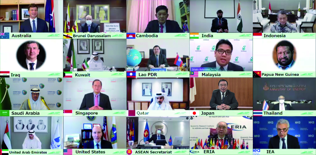 Minister of State for Energy Affairs, President and CEO of Qatar Petroleum, H E Saad Sherida Al Kaabi with energy ministers from Asia and other dignitaries during the First Asia Green Growth Partnership Ministerial Meeting held virtually.