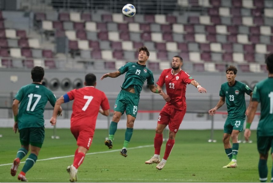 Action during the AFC Asian Qualifiers – Road to Qatar match between Iraq and Lebanon at the Khalifa International Stadium.