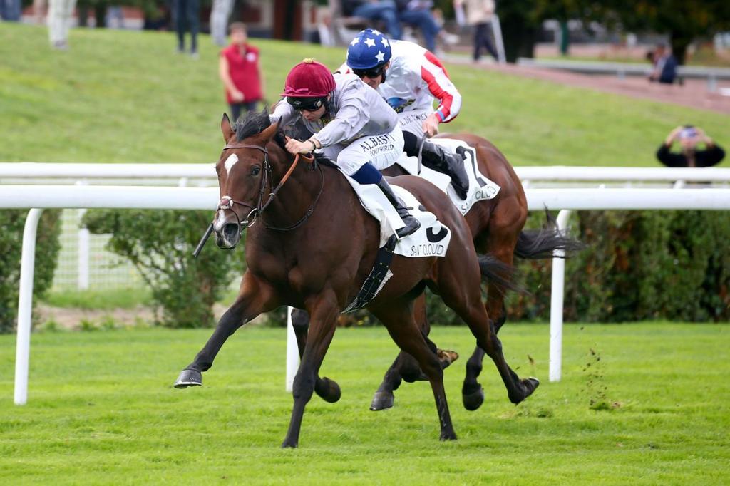 Mickael Barzalona guides Dhahabia towards the finish line. Pic: Scoopdyga