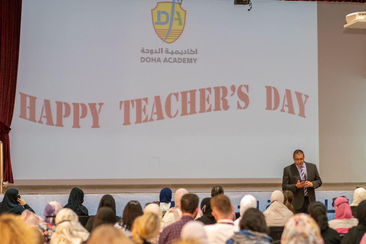 Staff of Doha Academy Schools during an event to mark World Teachers’ Day.