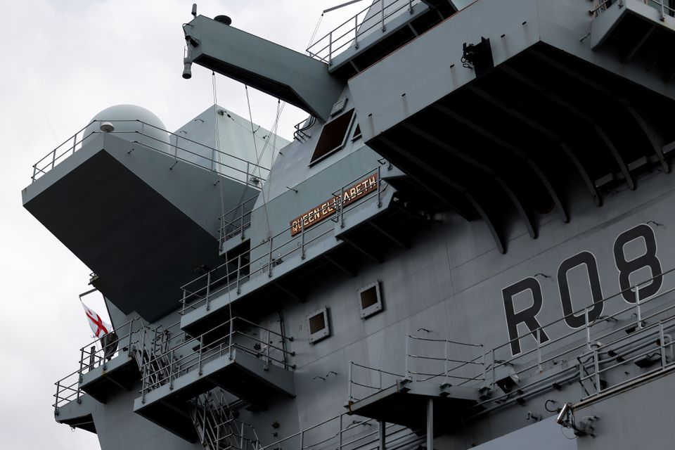 A view of the British Royal Navy's HMS Queen Elizabeth aircraft carrier at the U.S. naval base in Yokosuka, Kanagawa Prefecture, Japan September 6, 2021. Kiyoshi Ota/Pool via Reuters