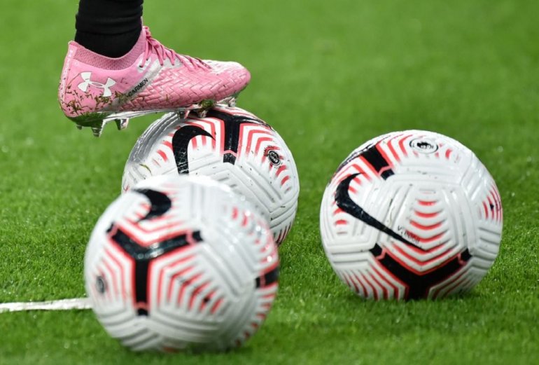 Soccer Football - Premier League - Aston Villa v Liverpool - Villa Park, Birmingham, Britain - October 4, 2020. General view of match balls during the warm up before the match. Pool via REUTERS/Rui Vieira
