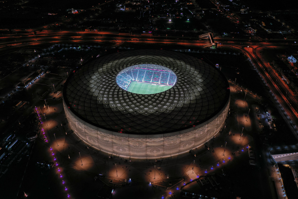 An aerial view of Al Thumama Stadium during the Amir Cup final.