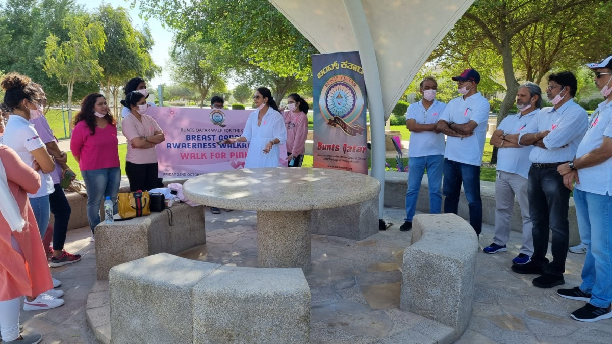 Participants during a Breast Cancer Awareness Walkathon at Qatar Foundation Oxygen Park on Friday. 
