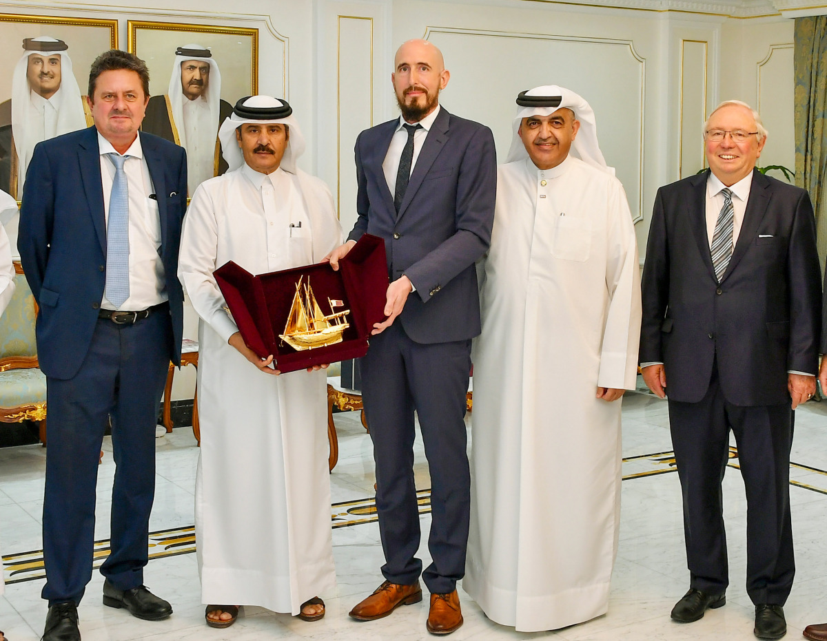 Qatar Chamber Second Vice-Chairman Rashid bin Hamad Al Athba, Germany’s Policy Officer at the Division of Defense and Security Industries, Federal Ministry for Economic Affairs and Energy Dr George Milanin, and other officials, during the Qatar-German Bus