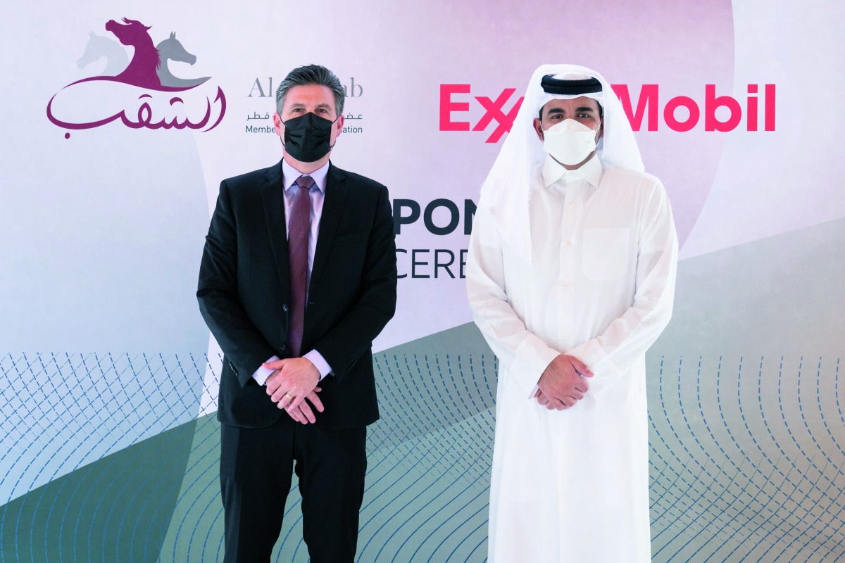 Al Shaqab Chairman H E Sheikh Joaan bin Hamad Al Thani and the President and General Manager of ExxonMobil Qatar Dominic Genetti after extending their partnership for further five years. 