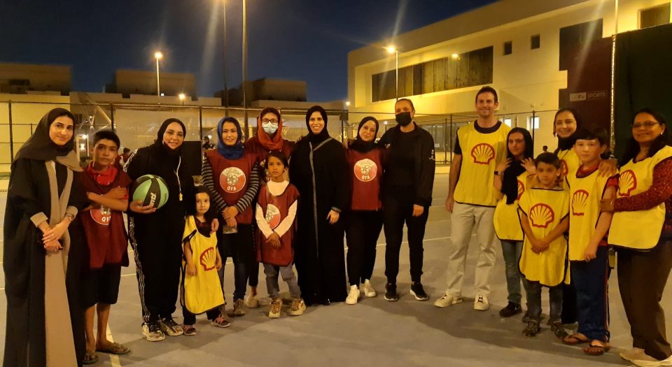 Assistant Foreign Minister and Spokesperson for the Ministry of Foreign Affairs H E Lolwah bint Rashid Al Khater with Afghan evacuees during activities organised by Koora Time initiative.
